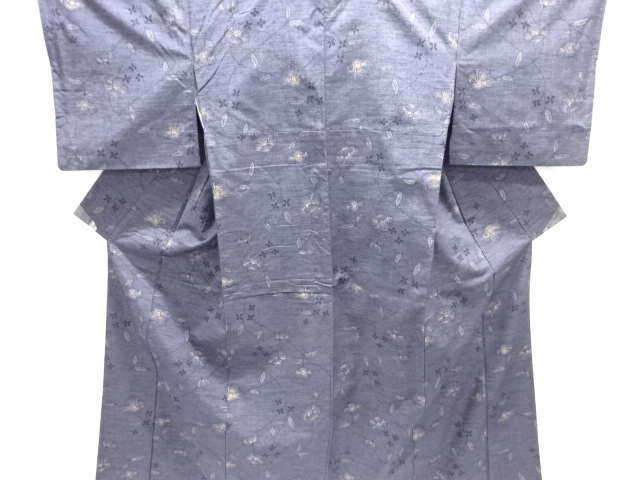 アンティーク　枝花模様織り出し手織り紬着物